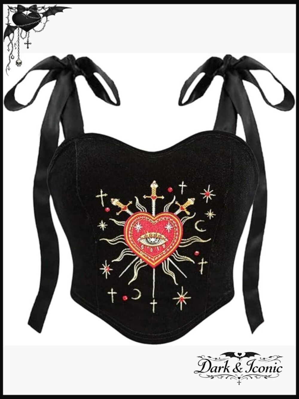 Plus Size Y2k Gothic Velvet Corset Bustier Embroidered Tie Shoulder Crop Cami